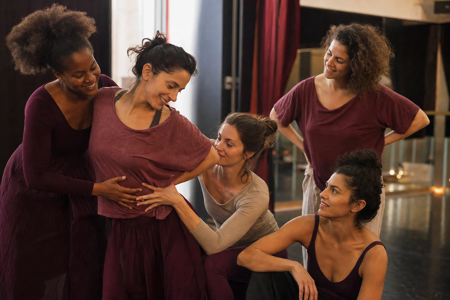 Danseuses réunies pendant une répétition du spectacle