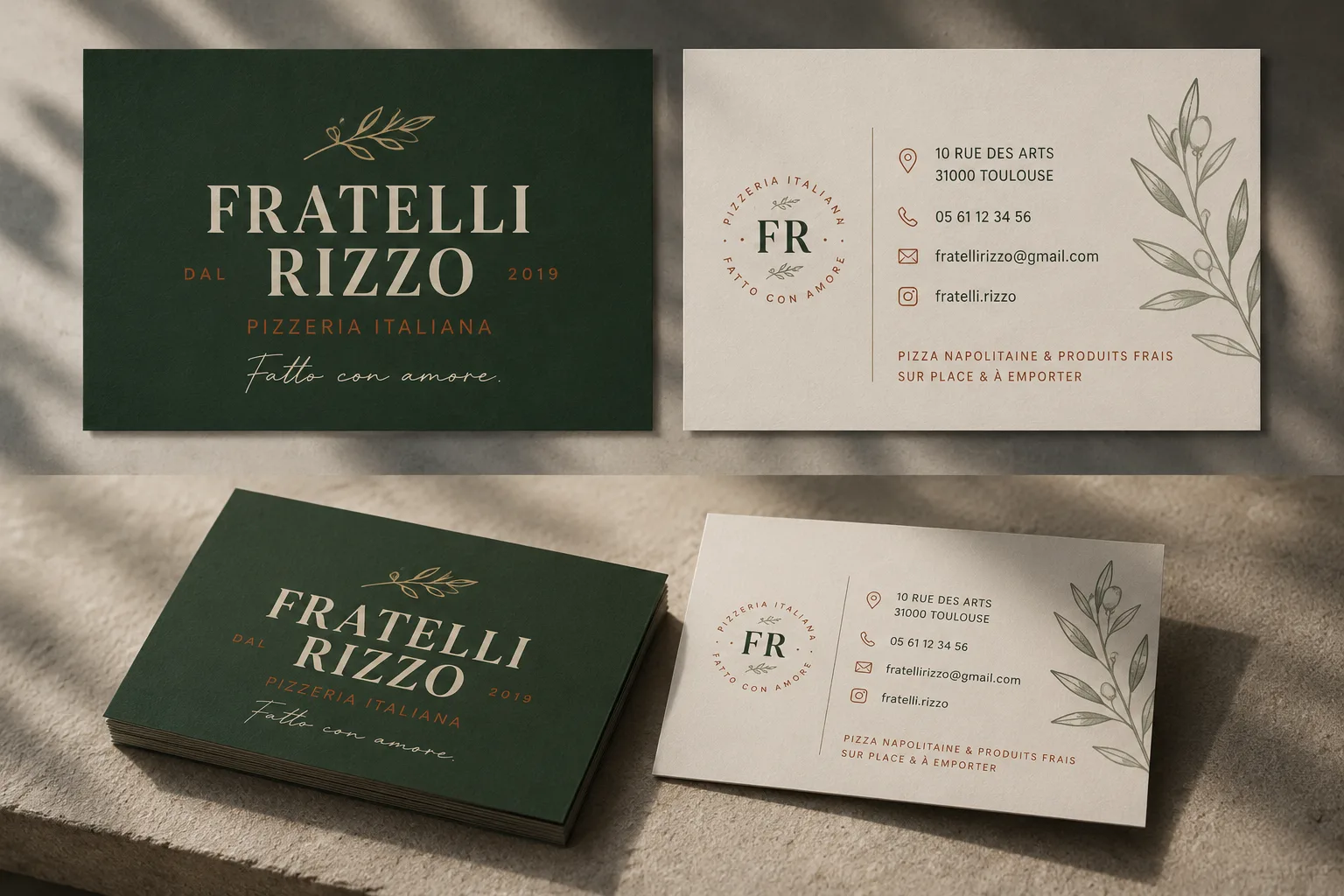 Cartes de visite de la pizzeria Fratelli Rizzo