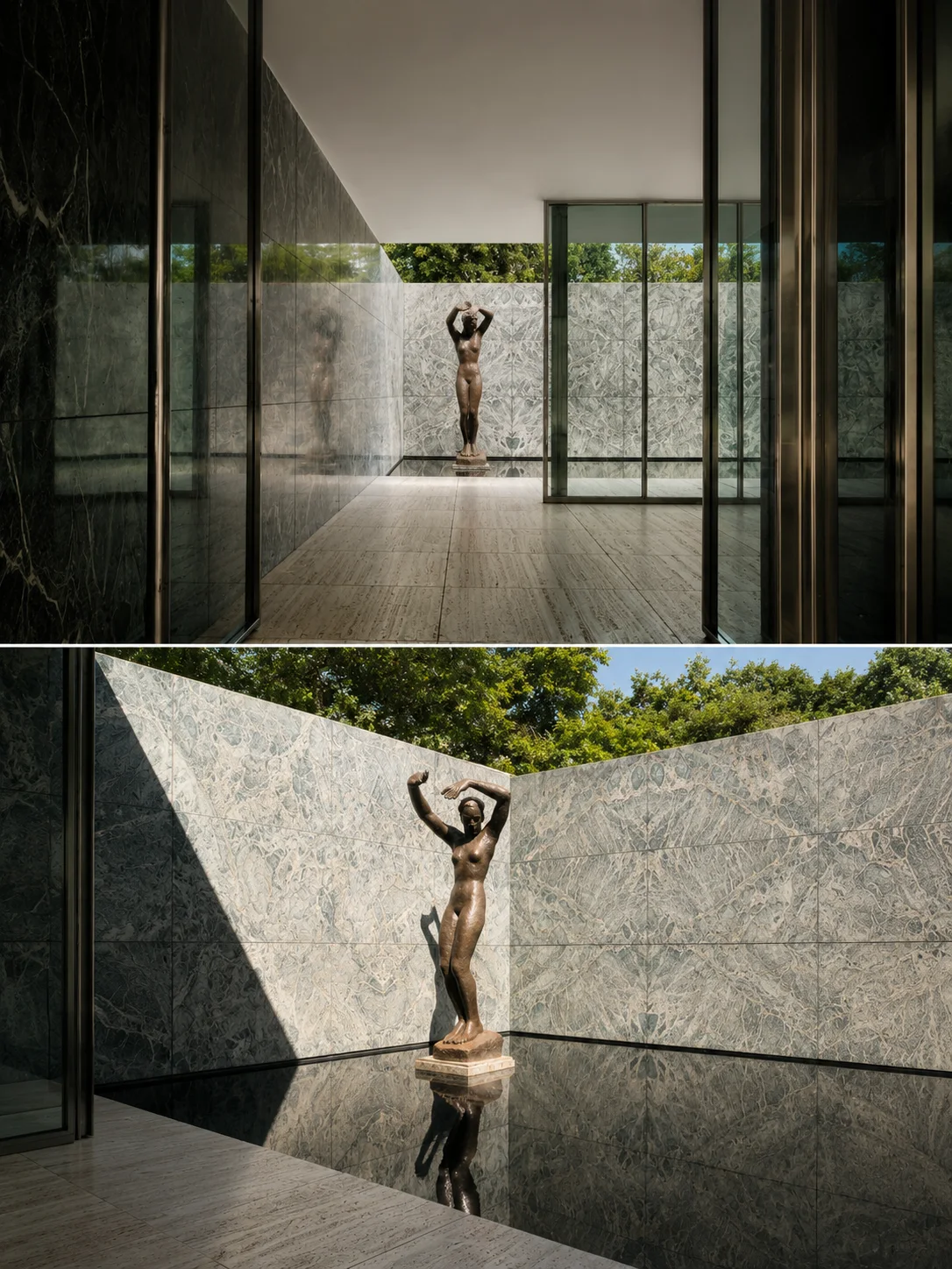 Photographie des lignes du pavillon Mies van der Rohe