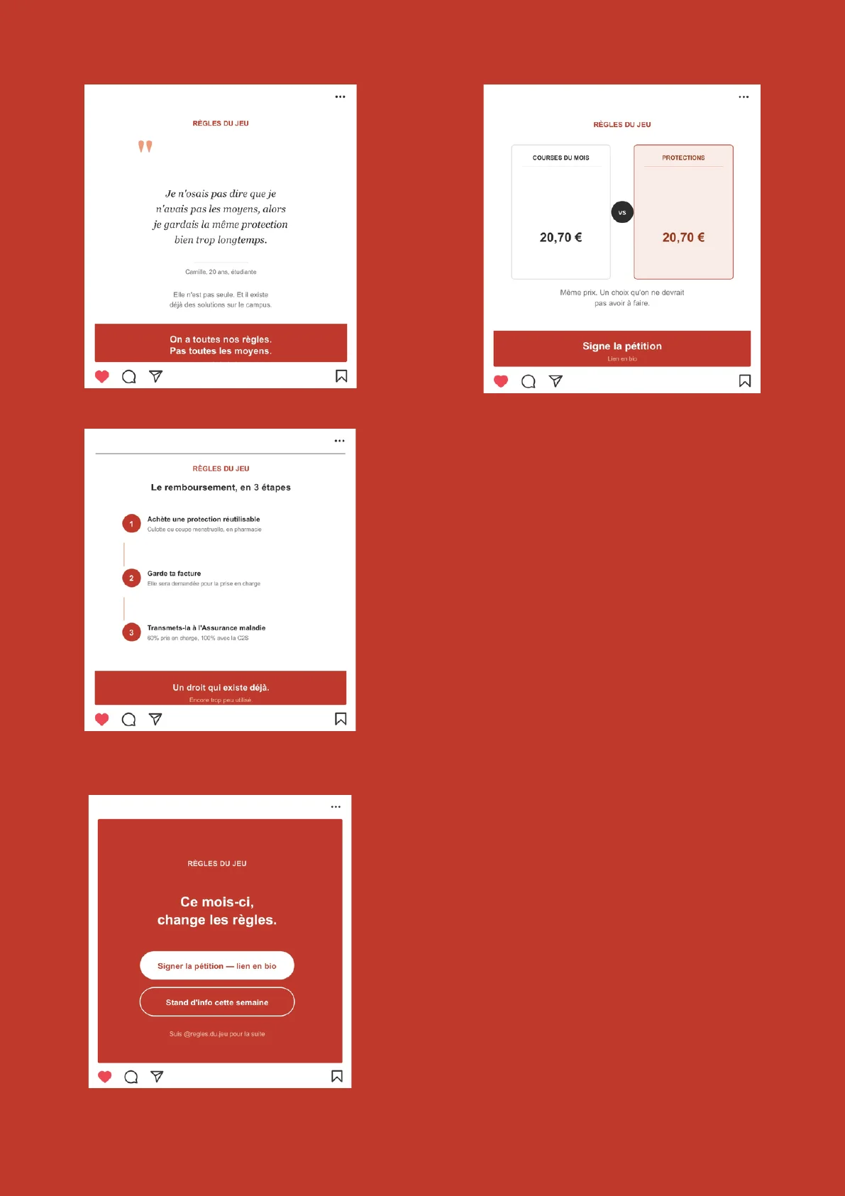 Déclinaisons des publications Instagram de la campagne Règles du Jeu